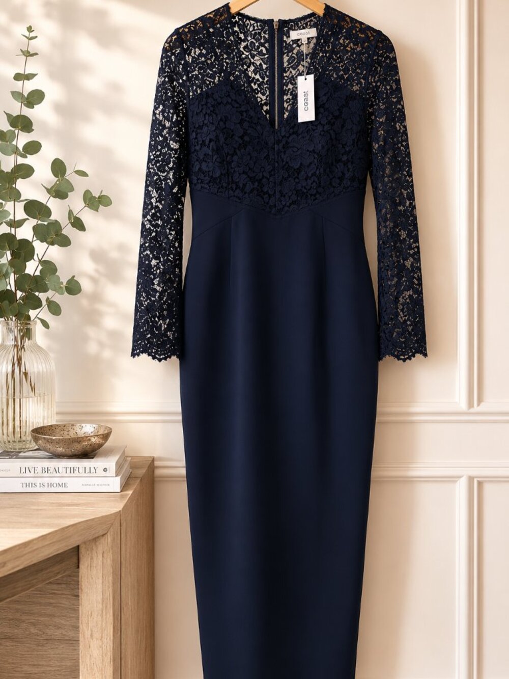 Coast Navy Lace Long Sleeve Midi Occasion Dress NWT UK 14 / Canadian/US 10